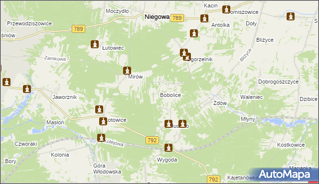 mapa Bobolice gmina Niegowa, Bobolice gmina Niegowa na mapie Targeo