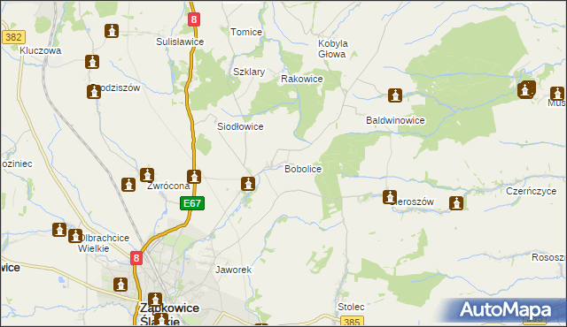 mapa Bobolice gmina Ząbkowice Śląskie, Bobolice gmina Ząbkowice Śląskie na mapie Targeo