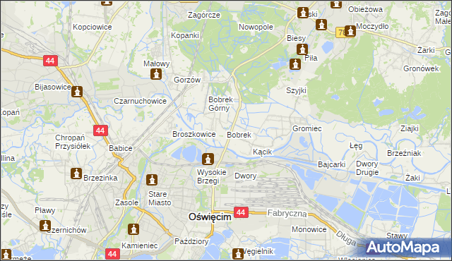 mapa Bobrek gmina Chełmek, Bobrek gmina Chełmek na mapie Targeo