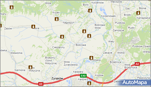 mapa Bobrowa gmina Żyraków, Bobrowa gmina Żyraków na mapie Targeo