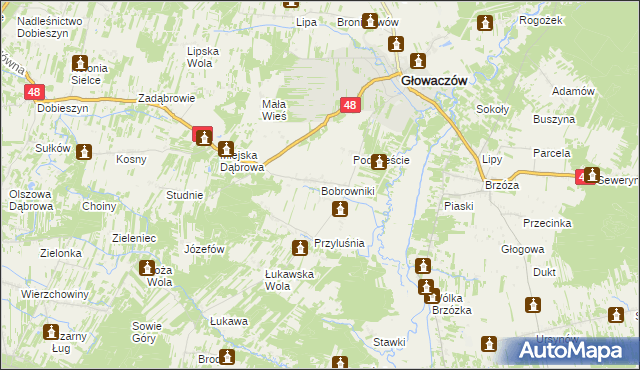 mapa Bobrowniki gmina Głowaczów, Bobrowniki gmina Głowaczów na mapie Targeo