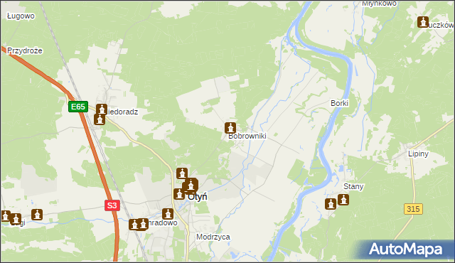 mapa Bobrowniki gmina Otyń, Bobrowniki gmina Otyń na mapie Targeo