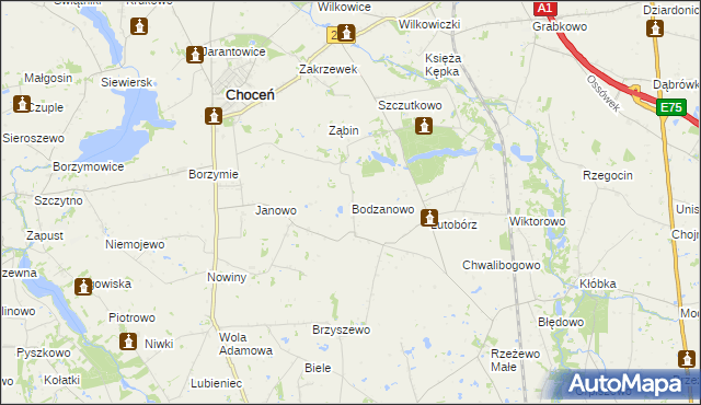 mapa Bodzanowo gmina Choceń, Bodzanowo gmina Choceń na mapie Targeo