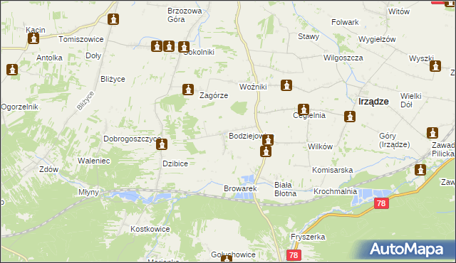 mapa Bodziejowice, Bodziejowice na mapie Targeo