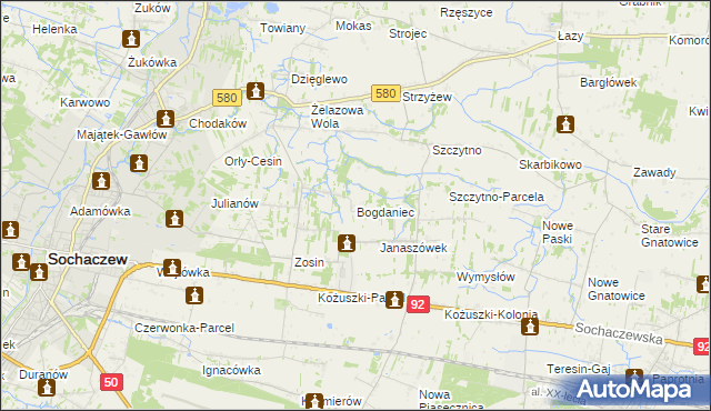 mapa Bogdaniec gmina Sochaczew, Bogdaniec gmina Sochaczew na mapie Targeo