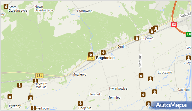 mapa Bogdaniec powiat gorzowski, Bogdaniec powiat gorzowski na mapie Targeo