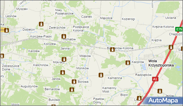 mapa Bogdanów gmina Wola Krzysztoporska, Bogdanów gmina Wola Krzysztoporska na mapie Targeo