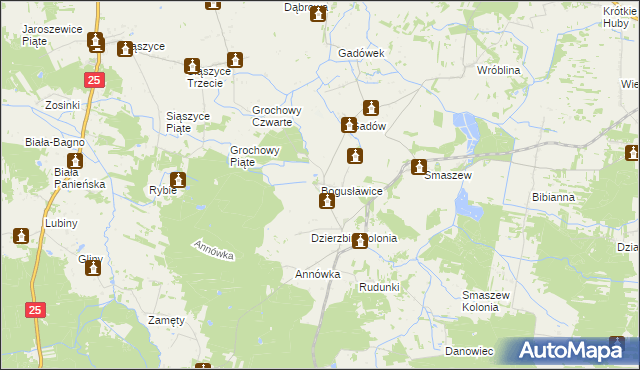 mapa Bogusławice gmina Mycielin, Bogusławice gmina Mycielin na mapie Targeo