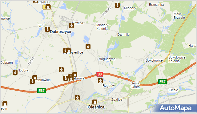 mapa Boguszyce gmina Oleśnica, Boguszyce gmina Oleśnica na mapie Targeo