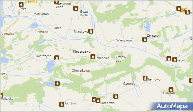 mapa Bojanice gmina Krzemieniewo, Bojanice gmina Krzemieniewo na mapie Targeo