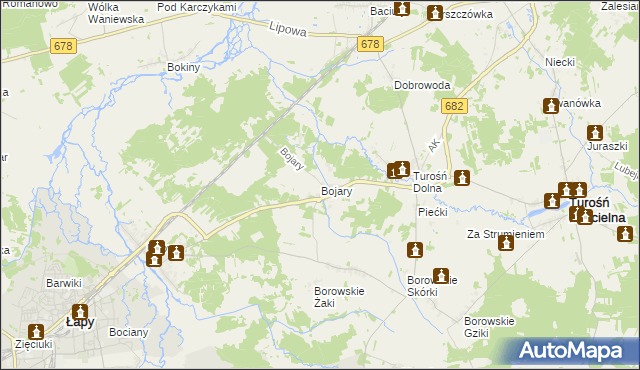 mapa Bojary gmina Turośń Kościelna, Bojary gmina Turośń Kościelna na mapie Targeo