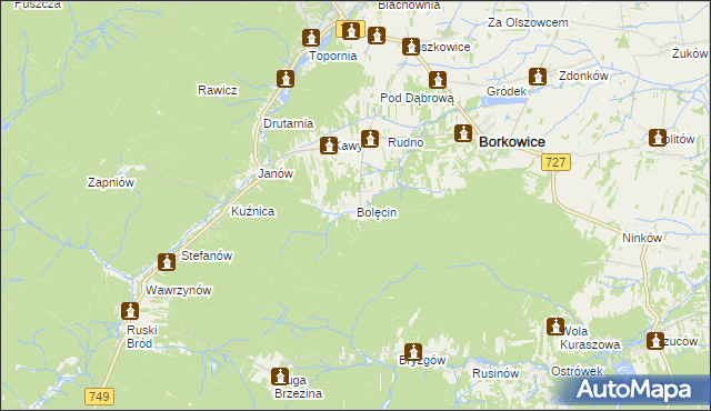 mapa Bolęcin gmina Borkowice, Bolęcin gmina Borkowice na mapie Targeo