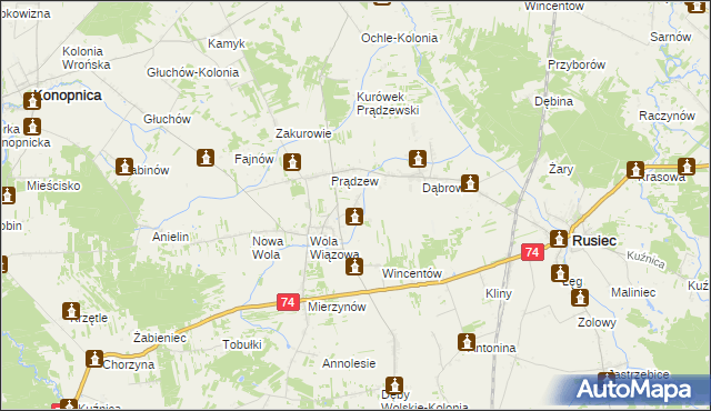 mapa Bolesławów gmina Rusiec, Bolesławów gmina Rusiec na mapie Targeo