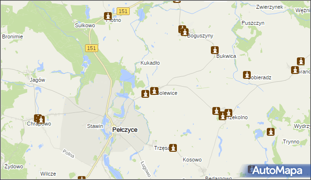 mapa Bolewice gmina Pełczyce, Bolewice gmina Pełczyce na mapie Targeo