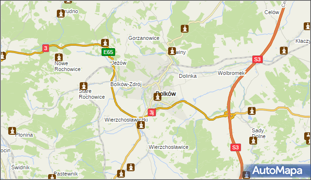 mapa Bolków powiat jaworski, Bolków powiat jaworski na mapie Targeo