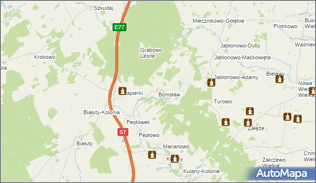 mapa Bonisław gmina Wieczfnia Kościelna, Bonisław gmina Wieczfnia Kościelna na mapie Targeo