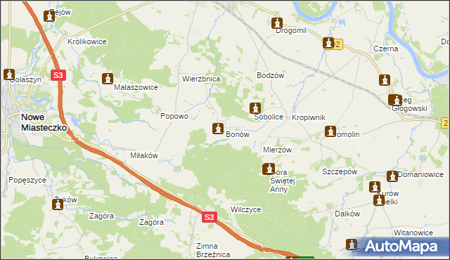 mapa Bonów gmina Bytom Odrzański, Bonów gmina Bytom Odrzański na mapie Targeo