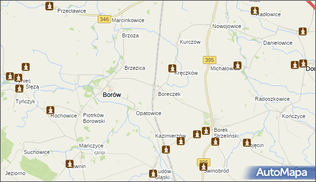 mapa Boreczek gmina Borów, Boreczek gmina Borów na mapie Targeo