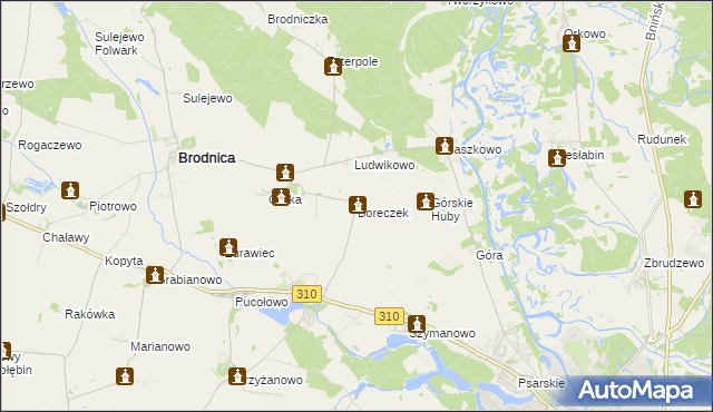 mapa Boreczek gmina Brodnica, Boreczek gmina Brodnica na mapie Targeo