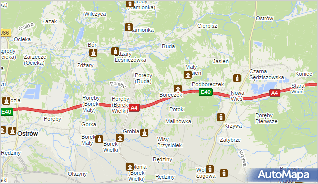 mapa Boreczek gmina Sędziszów Małopolski, Boreczek gmina Sędziszów Małopolski na mapie Targeo