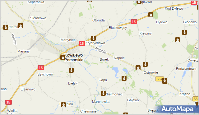 mapa Borek gmina Kowalewo Pomorskie, Borek gmina Kowalewo Pomorskie na mapie Targeo