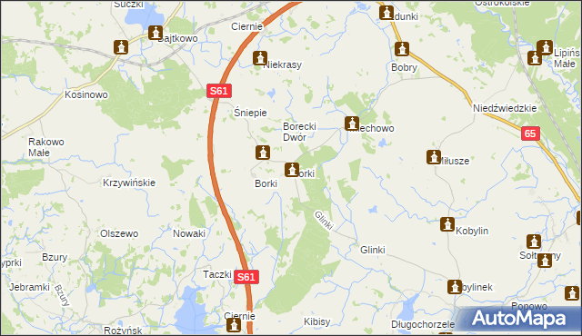 mapa Borki gmina Ełk, Borki gmina Ełk na mapie Targeo