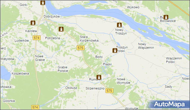 mapa Borki gmina Gąbin, Borki gmina Gąbin na mapie Targeo