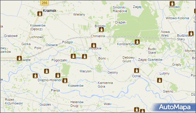 mapa Borki gmina Kramsk, Borki gmina Kramsk na mapie Targeo