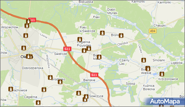 mapa Borki Małe gmina Olesno, Borki Małe gmina Olesno na mapie Targeo