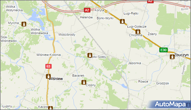 mapa Borki-Paduchy, Borki-Paduchy na mapie Targeo