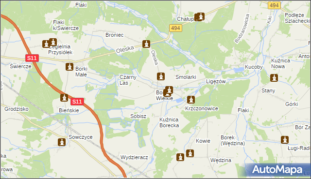 mapa Borki Wielkie gmina Olesno, Borki Wielkie gmina Olesno na mapie Targeo