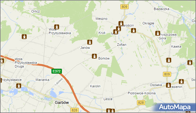 mapa Borków gmina Garbów, Borków gmina Garbów na mapie Targeo