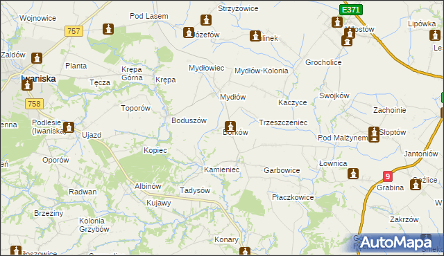 mapa Borków gmina Iwaniska, Borków gmina Iwaniska na mapie Targeo