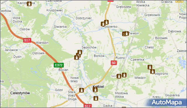 mapa Borków gmina Kołbiel, Borków gmina Kołbiel na mapie Targeo