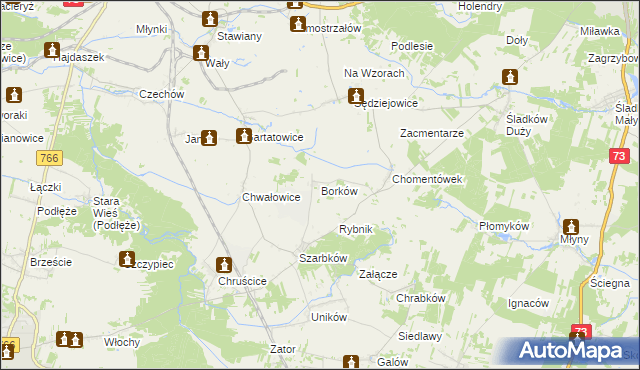 mapa Borków gmina Pińczów, Borków gmina Pińczów na mapie Targeo