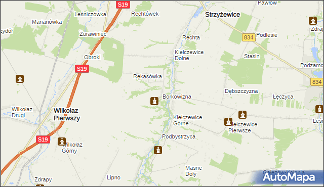 mapa Borkowizna gmina Strzyżewice, Borkowizna gmina Strzyżewice na mapie Targeo