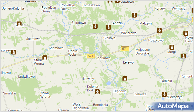 mapa Borkowo gmina Nasielsk, Borkowo gmina Nasielsk na mapie Targeo