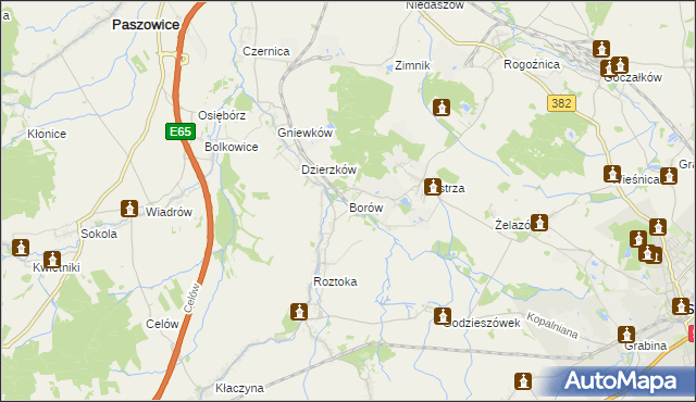 mapa Borów gmina Dobromierz, Borów gmina Dobromierz na mapie Targeo