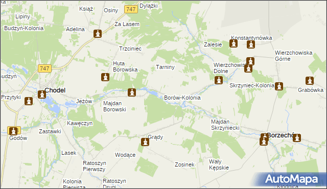 mapa Borów-Kolonia gmina Chodel, Borów-Kolonia gmina Chodel na mapie Targeo