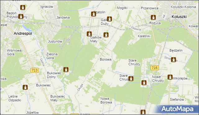 mapa Borowa gmina Koluszki, Borowa gmina Koluszki na mapie Targeo