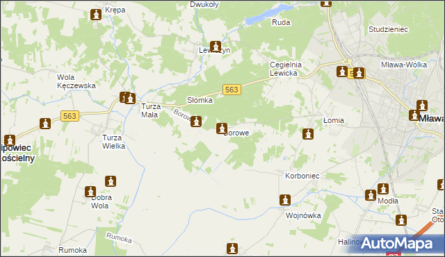 mapa Borowe gmina Lipowiec Kościelny, Borowe gmina Lipowiec Kościelny na mapie Targeo