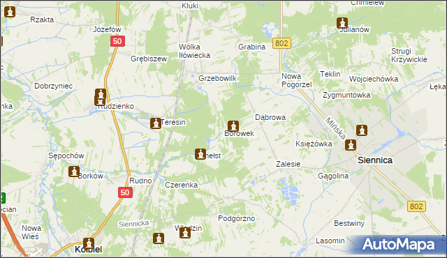 mapa Borówek gmina Siennica, Borówek gmina Siennica na mapie Targeo