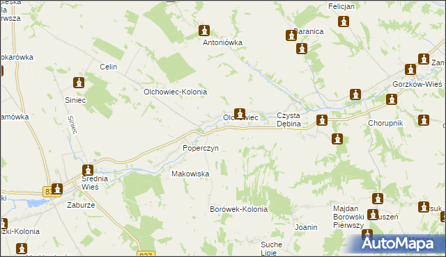 mapa Borówek gmina Żółkiewka, Borówek gmina Żółkiewka na mapie Targeo