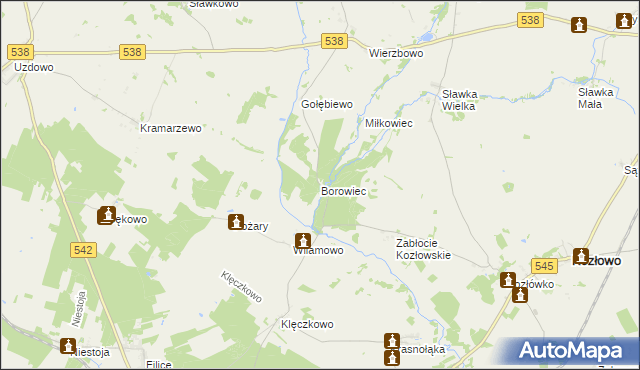 mapa Borowiec gmina Kozłowo, Borowiec gmina Kozłowo na mapie Targeo