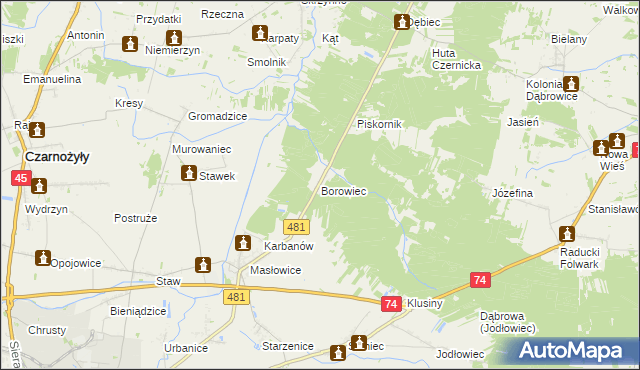 mapa Borowiec gmina Wieluń, Borowiec gmina Wieluń na mapie Targeo