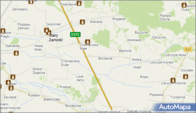 mapa Borowina gmina Stary Zamość, Borowina gmina Stary Zamość na mapie Targeo