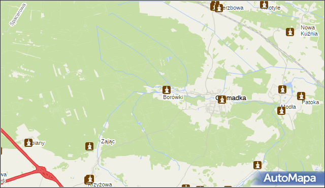 mapa Borówki gmina Gromadka, Borówki gmina Gromadka na mapie Targeo