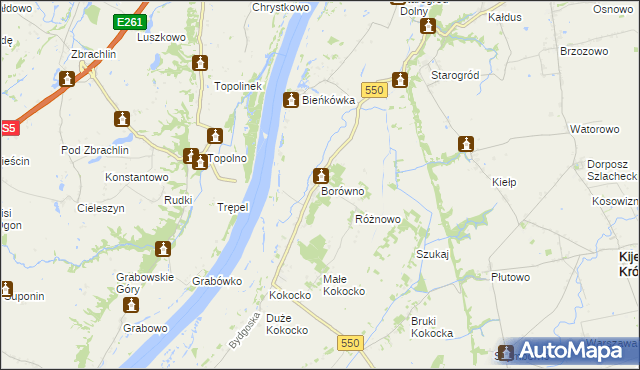 mapa Borówno gmina Chełmno, Borówno gmina Chełmno na mapie Targeo