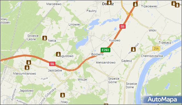 mapa Borówno gmina Dobrcz, Borówno gmina Dobrcz na mapie Targeo