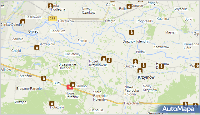 mapa Borowo gmina Krzymów, Borowo gmina Krzymów na mapie Targeo